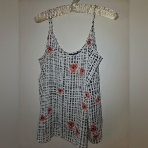 Apt. 9 White Spaghetti Strap Tank with Coral Floral Print